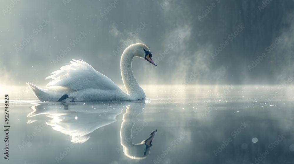 Elegant Swan on a Misty Lake