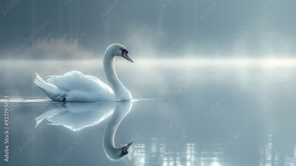A Lone Swan in Misty Waters