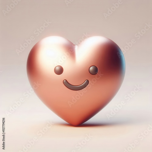 A cheerful, shiny heart icon with a smiley face, perfect for conveying love, positivity, and warmth in various creative projects.