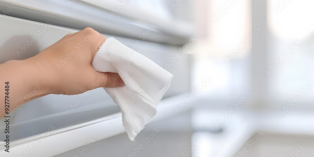 Woman Cleans Refrigerator Handle Using Disinfectant Wipe
Woman Cleans Refrigerator Handle Using Disinfectant Wipe