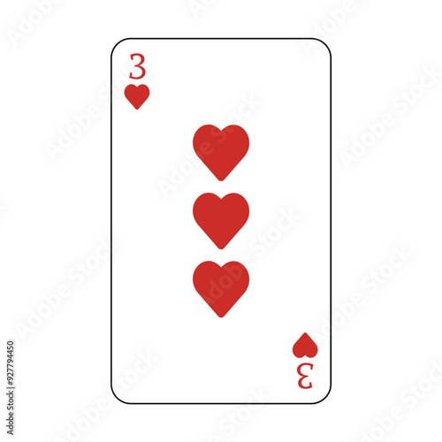 The playing card is red hearts number three.