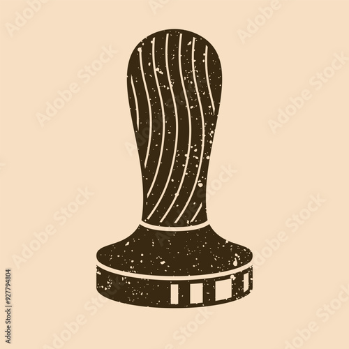 Espresso coffee tamper silhouette vector illustration vintage style with removable texture