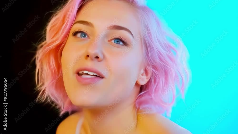 Portrait of a beautiful and emotional girl with pink hair and fair skin Portrait of a beautiful and emotional girl with pink hair and fair skin