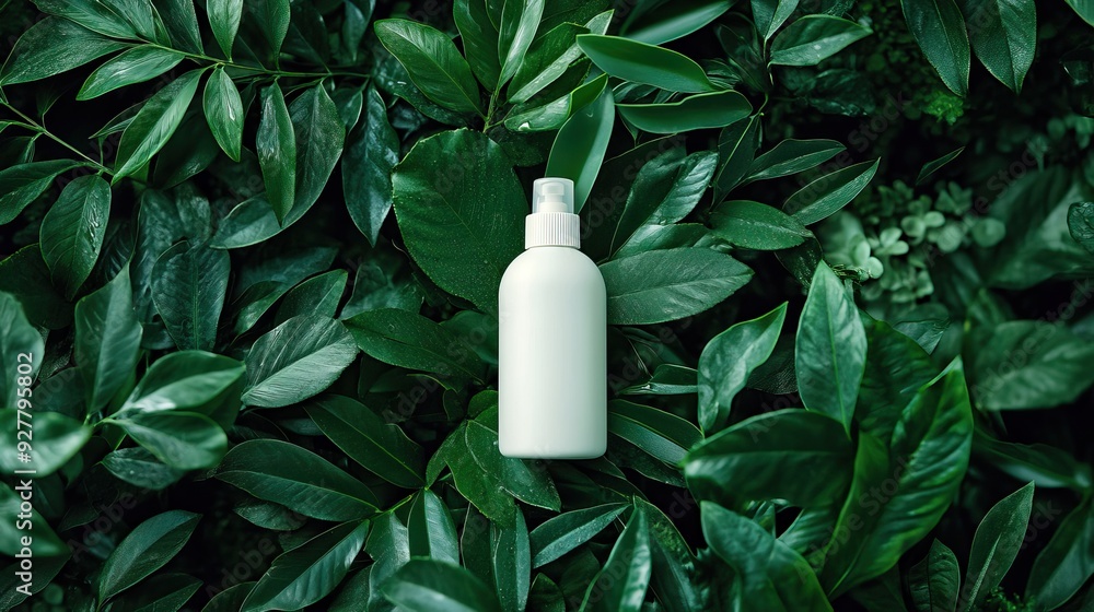 Organic Shampoo Bottle Surrounded by Green Leaves. AI generated image Organic Shampoo Bottle Surrounded by Green Leaves. AI generated image