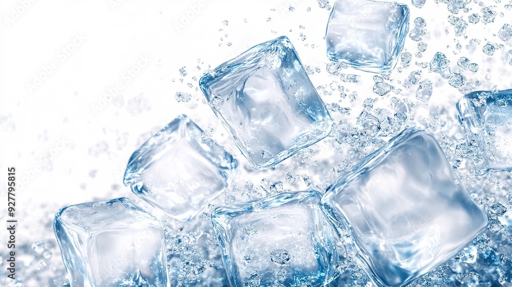 Crystal clear ice cubes scattered png on transparent background Crystal clear ice cubes scattered png on transparent background