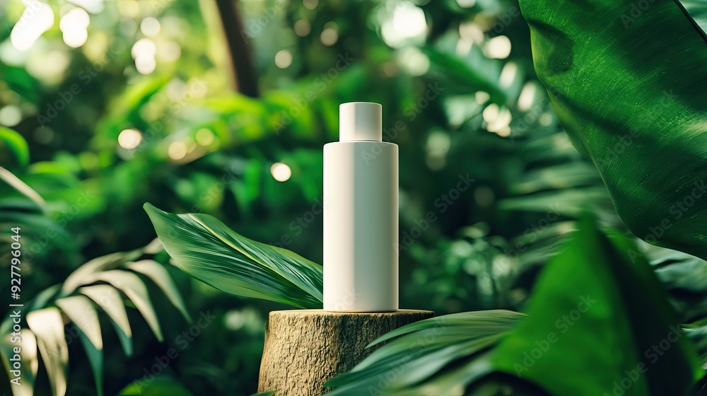 Organic Shampoo Bottle Surrounded by Green Leaves. AI generated image Organic Shampoo Bottle Surrounded by Green Leaves. AI generated image