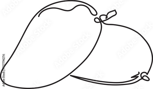 Mango Fruit One Line Art, Mango Fruit Black and White Vector