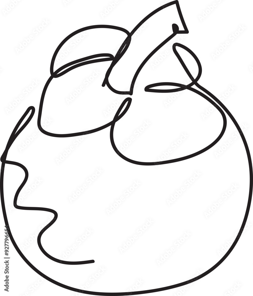 Mangosteen Fruit One Line Art, Mangosteen Fruit Black and White Vector Mangosteen Fruit One Line Art, Mangosteen Fruit Black and White Vector