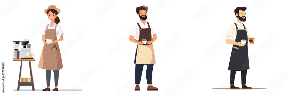 A barista wearing an apron isolated on a transparent background A barista wearing an apron isolated on a transparent background