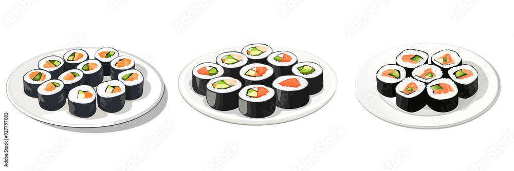 A plate of sushi rolls isolated on a transparent background A plate of sushi rolls isolated on a transparent background