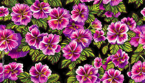 Wallpaper Mural Seamless vibrant pixelate pink geranium flowers pattern, artistic style. Generative ai Torontodigital.ca