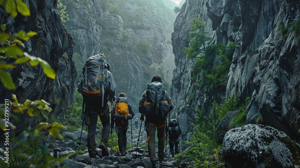 Obraz premium Mountaineers hiking