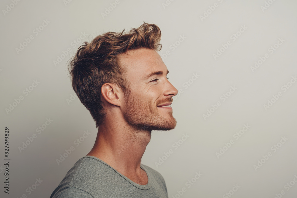 A close up of a man's face with his eyes closed