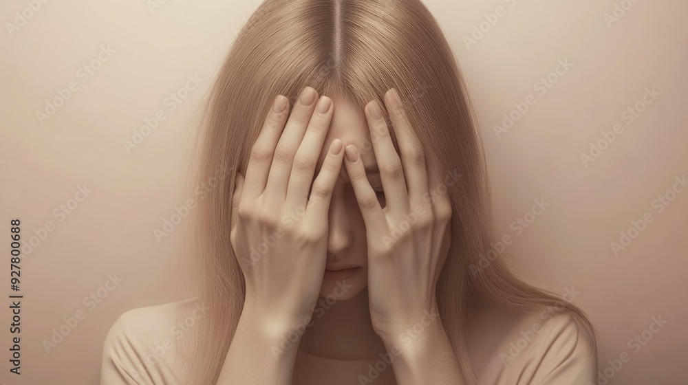 Fototapeta premium Concept of Dating Fatigue and Emotional Chaos - Woman in Distress Covering Face with Hands