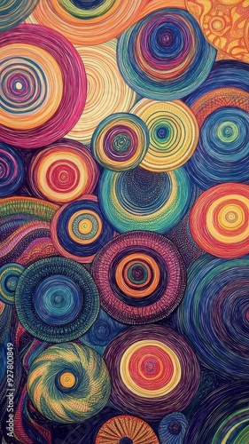 Abstract colorful circles pattern, vibrant, artistic, contemporary art