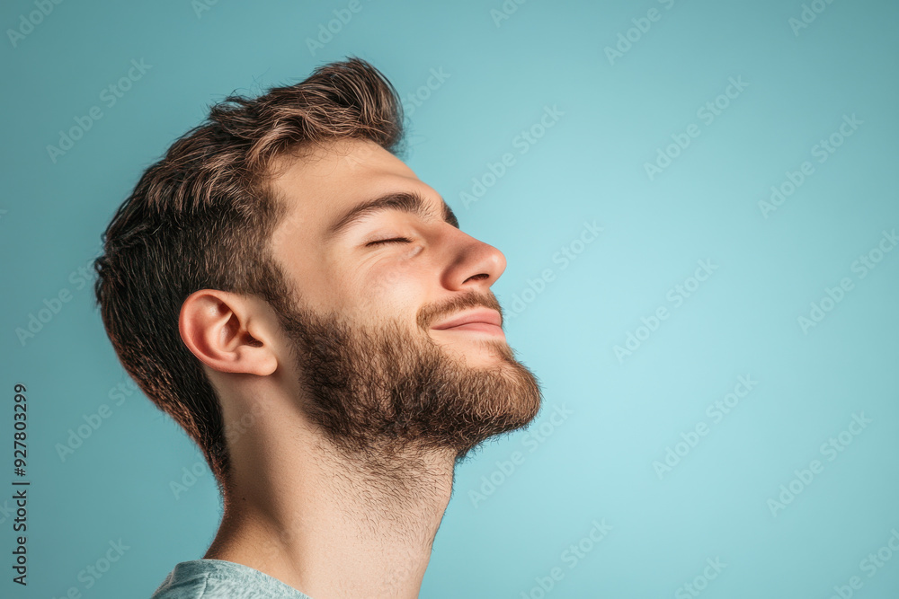 Obraz premium A close up of a man's face with his eyes closed