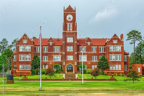 An image of a regal historical courthouse with classic architecture, towering columns, and a sense of legal significanc photo