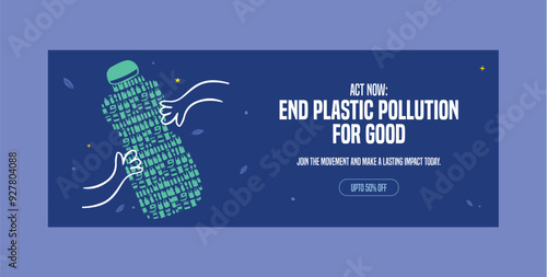 Plastic Pollution Save Our Planet with a Flat Illustration Depicting the Importance of Recycling Plastic Bottles to Preserve Our Environment and Promote Sustainability Banner Template for Awareness