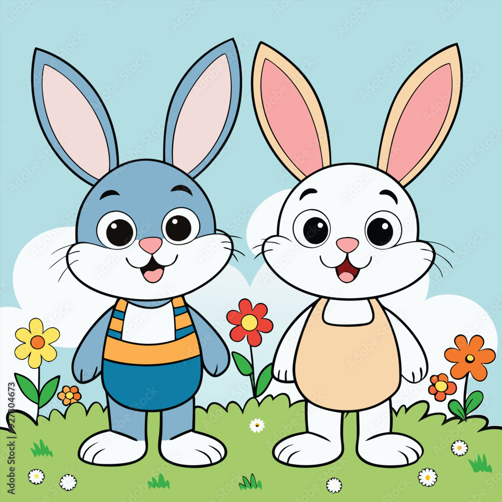 Fototapeta premium easter bunny and easter eggs
