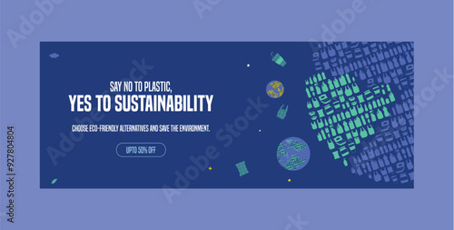 Plastic Pollution Save Our Planet with a Flat Illustration Depicting the Importance of Recycling Plastic Bottles to Preserve Our Environment and Promote Sustainability Banner Template for Awareness