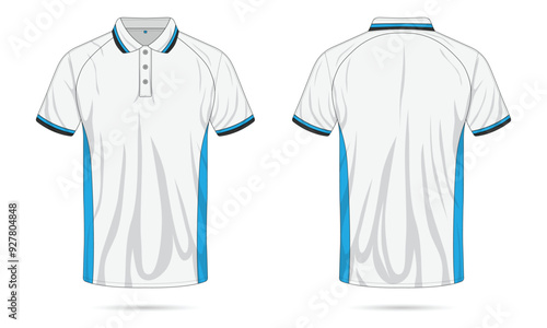Striped polo shirt mockup front and back view. Vector illustration