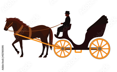 Beautiful vintage carriage with horse, vector illustration
