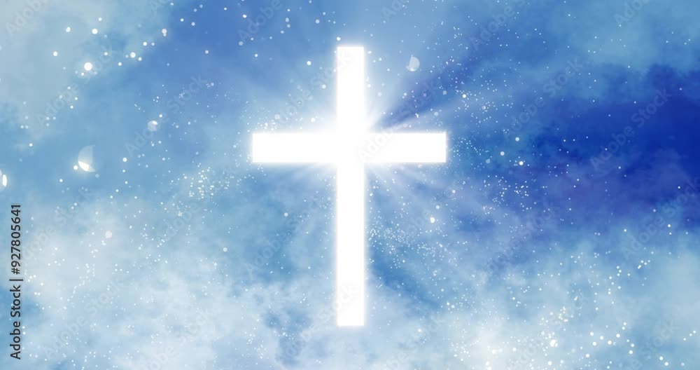 Outdoor, light and cross in blue sky for religion, christian faith and worship for Jesus christ, god and the holy spirit. Glitter, background and symbol for belief, praise and christianity for lord Outdoor, light and cross in blue sky for religion, christian faith and worship for Jesus christ, god and the holy spirit. Glitter, background and symbol for belief, praise and christianity for lord