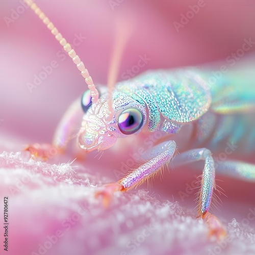 Macro view of iridescent antennae in a spectrum of colors, capturing fine details and reflective surfaces, providing ample room for text. photo