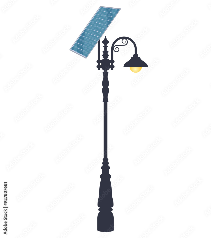 Street light pole with solar panel isolated on white Street light pole with solar panel isolated on white