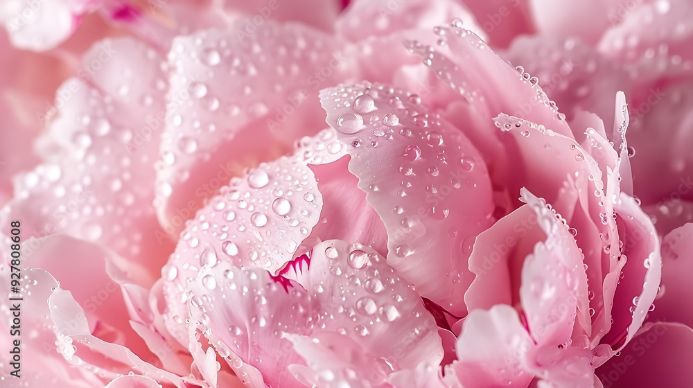 Light gentle pink background from peony petals. Peony flower in dew drops close up. Peony in drops of water, close-up. Background with flowers Light gentle pink background from peony petals. Peony flower in dew drops close up. Peony in drops of water, close-up. Background with flowers