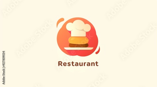 Abstract Minimalist Logo for 'Restaurant' Featuring Chef's Hat and Cutlery