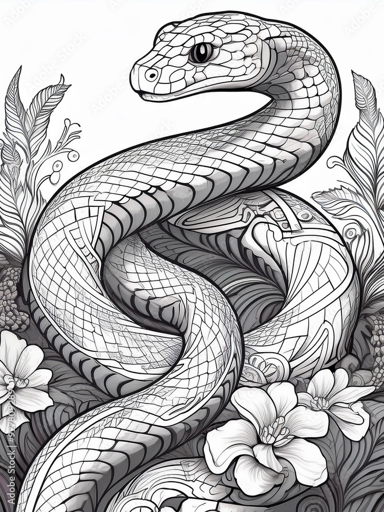Obraz premium snake, coloring book, white background, black and white