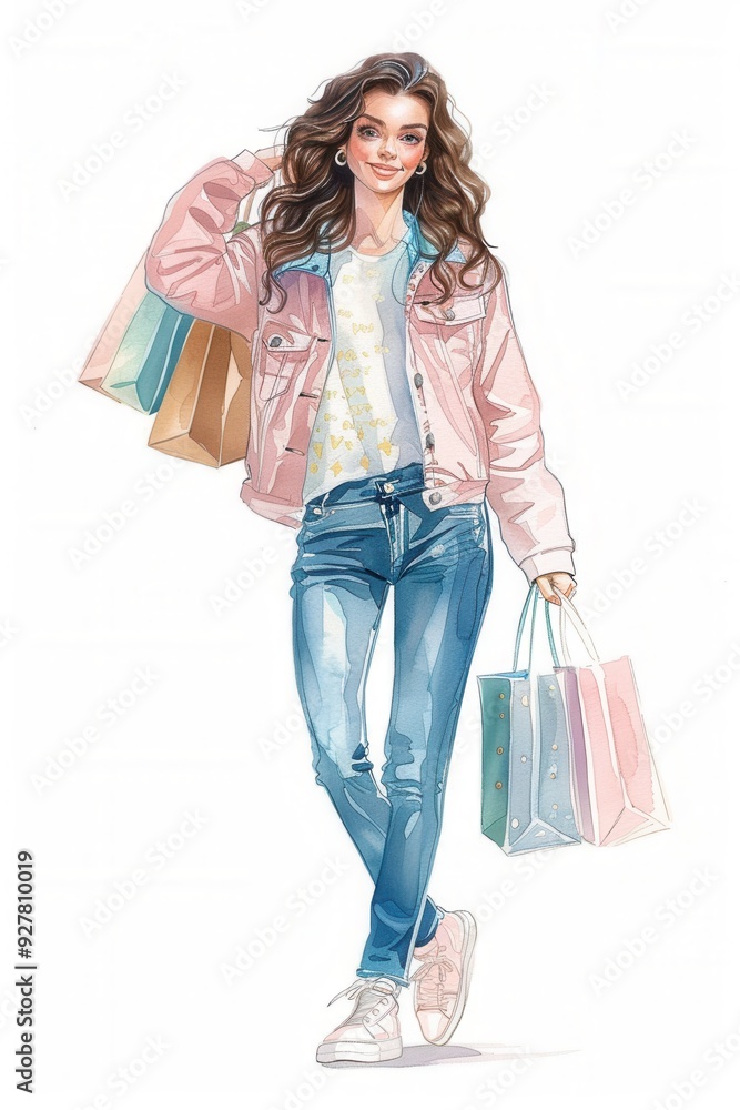 Hand sketching drawing painting of a beautiful shopping female Hand sketching drawing painting of a beautiful shopping female