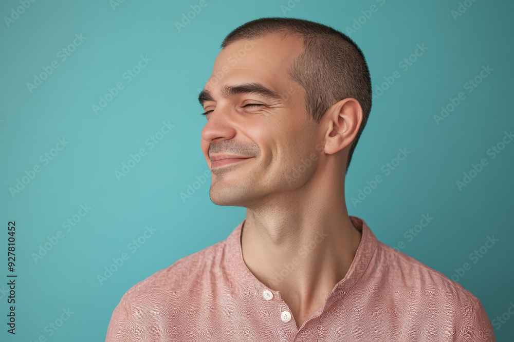 A close up of a man's face with his eyes closed