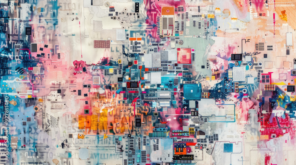 Colorful abstract design showcases complex geometric patterns in a contemporary urban aesthetic Colorful abstract design showcases complex geometric patterns in a contemporary urban aesthetic