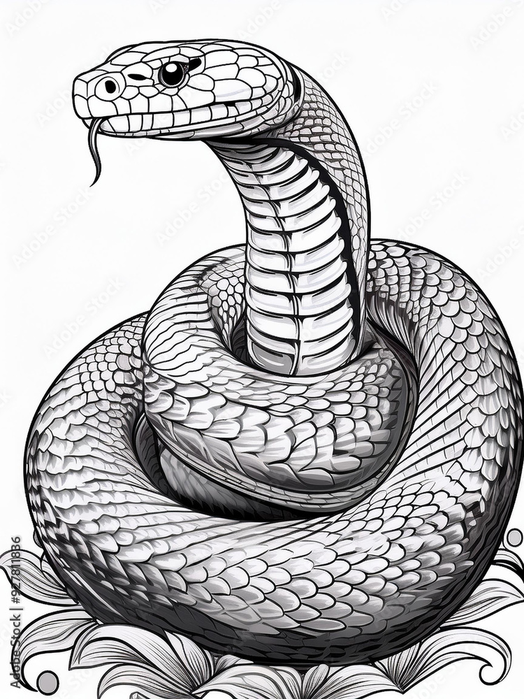 Fototapeta premium snake, coloring book, white background, black and white