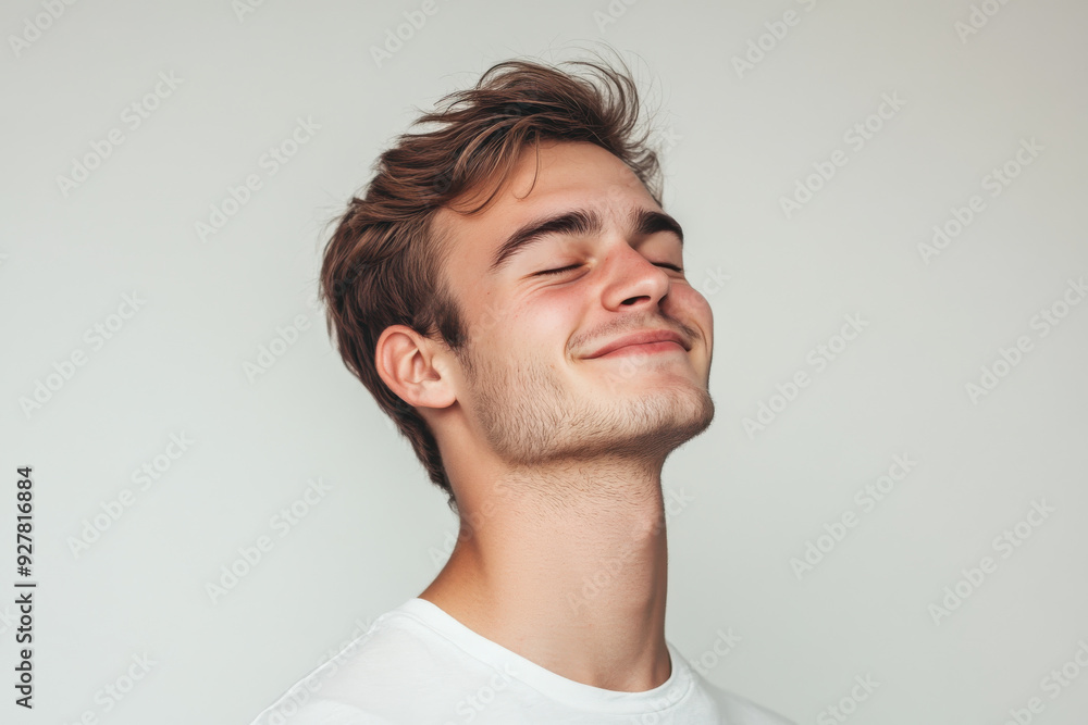 Fototapeta premium A close up of a man's face with his eyes closed