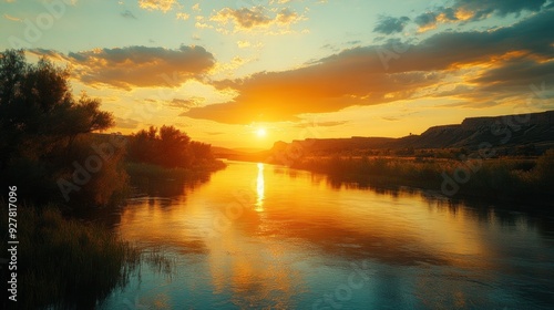 Golden Sunset Over River