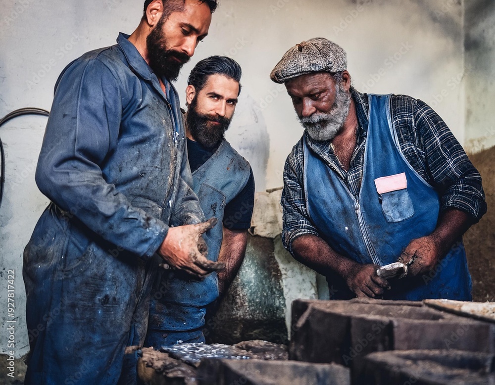 Portrait of blue-collar workers toiling diligently in the steel industry. Hard working. Everyday hero concept. Portrait of blue-collar workers toiling diligently in the steel industry. Hard working. Everyday hero concept.