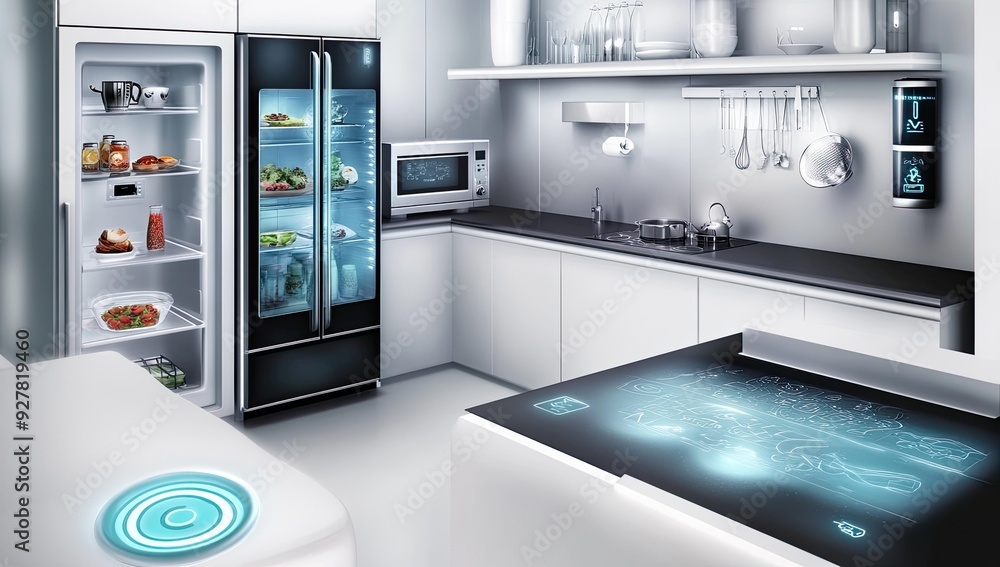 Modern kitchen with a futuristic design. Modern kitchen with a futuristic design.