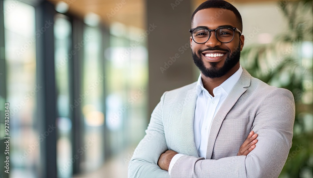 Smiling businessman with arms crossed in office. Smiling businessman with arms crossed in office.