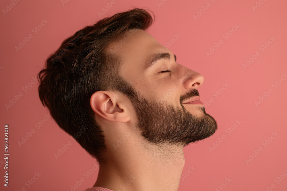 Obraz premium A close up of a man's face with his eyes closed