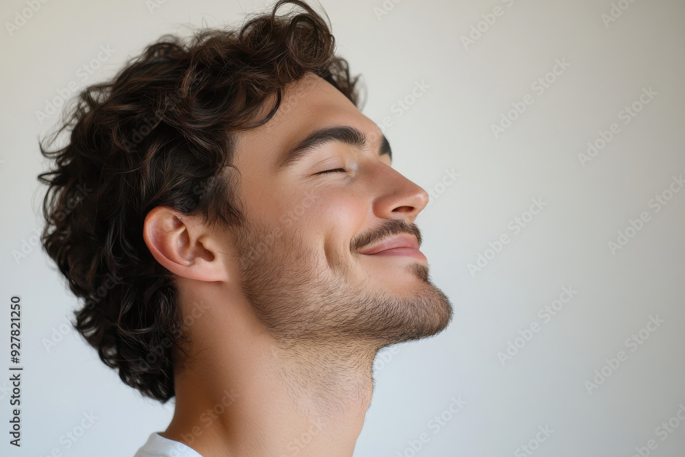 Fototapeta premium A close up of a man's face with his eyes closed