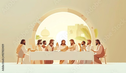 Art Deco Illustration of the Last Supper with Minimalist Design Elements