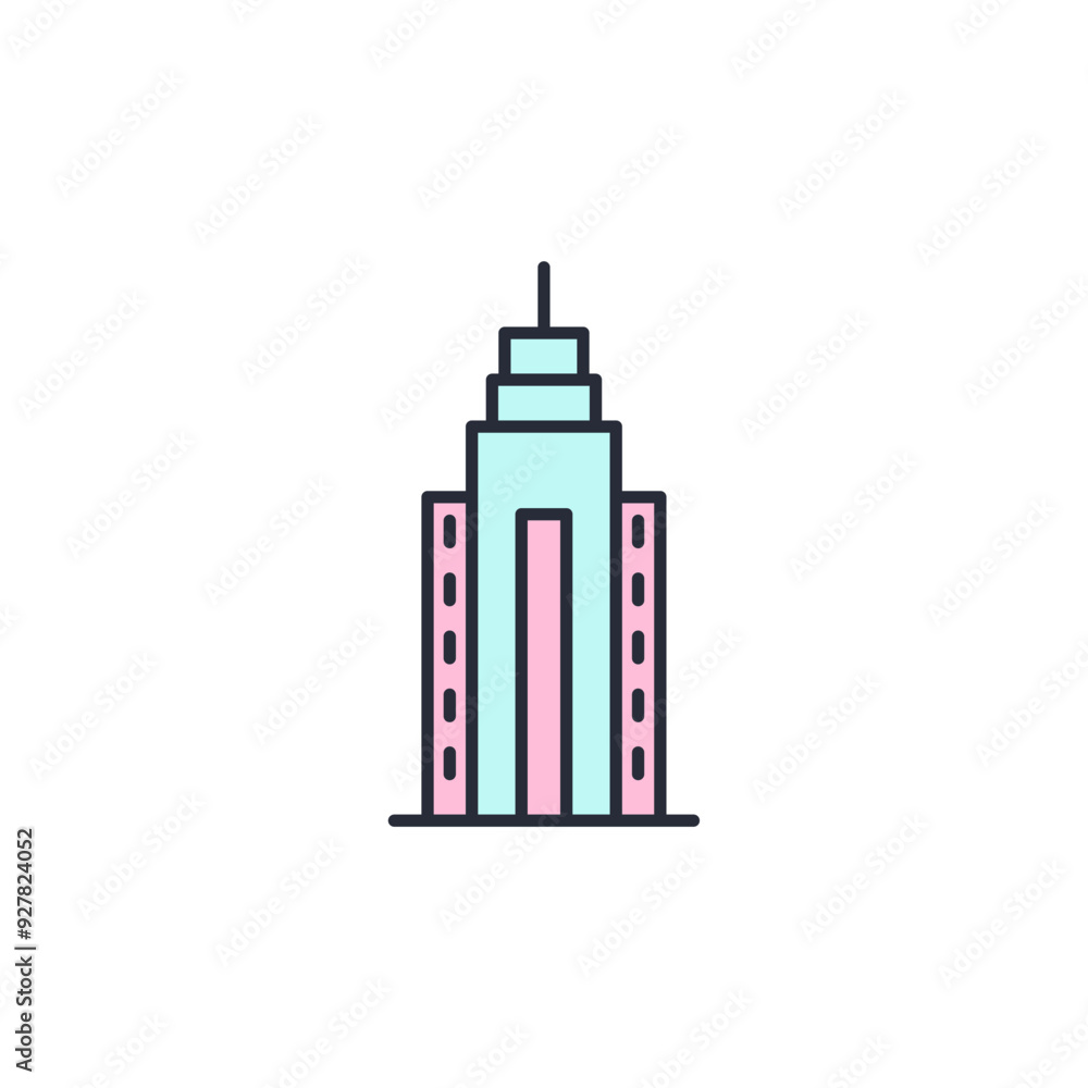 Skyscraper icon vector illustration. Skyscraper symbol isolated on white background Skyscraper icon vector illustration. Skyscraper symbol isolated on white background
