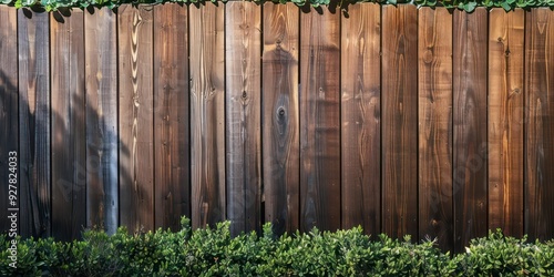 A robust board-on-board timber fence with overlapping wooden slats creates privacy, its natural grain and earthy tones blending harmoniously into the outdoor landscape. photo