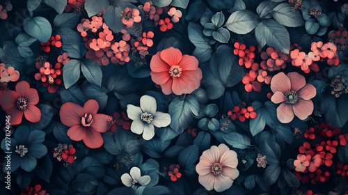 Wallpaper Mural beautiful fantasy vintage wallpaper botanical flower bunch,vintage motif for floral print digital background beautiful fantasy vintage wallpaper botanical flower, Generative Ai Torontodigital.ca