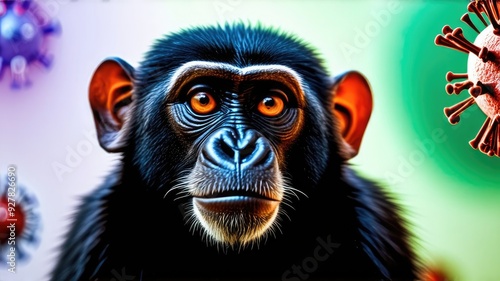 Wallpaper Mural Monkey against the background of viruses. Epidemic, pandemic mpox. Torontodigital.ca