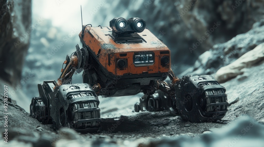Futuristic Robot Exploring Rocky Terrain Futuristic Robot Exploring Rocky Terrain