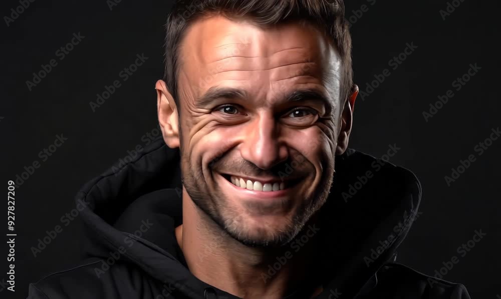 Portrait of a handsome man in a black hoodie on a black background Portrait of a handsome man in a black hoodie on a black background